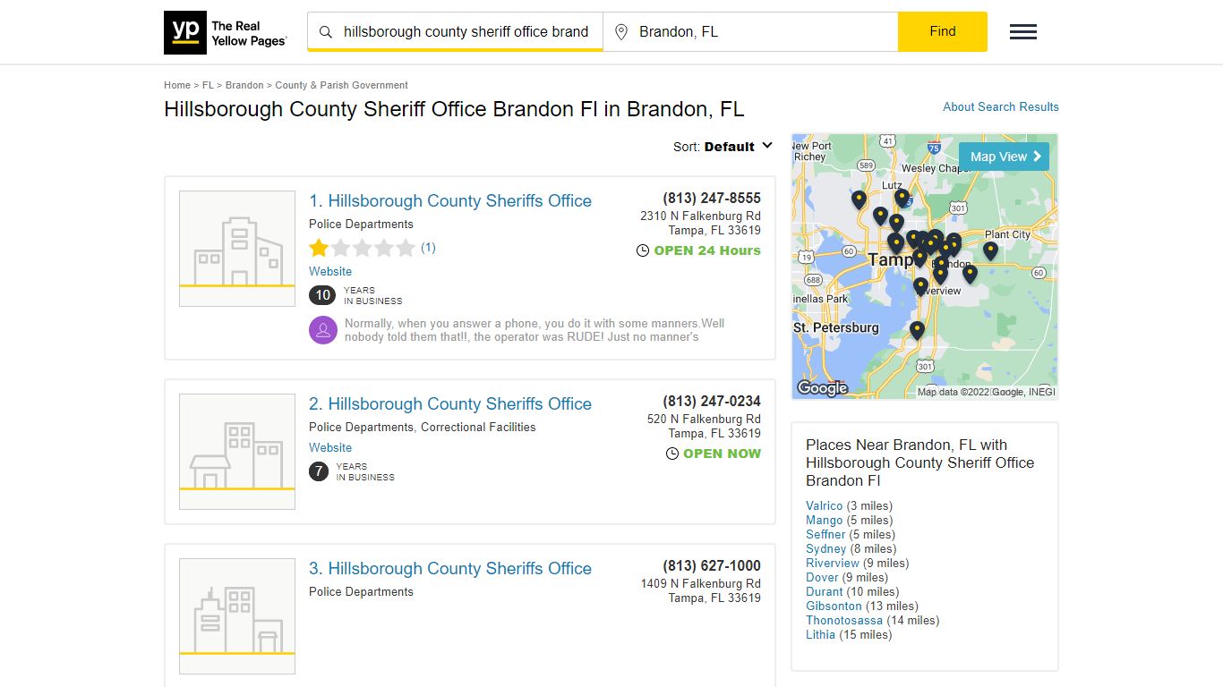 Hillsborough County Sheriff Office Brandon Fl in Brandon, FL - Yellow Pages